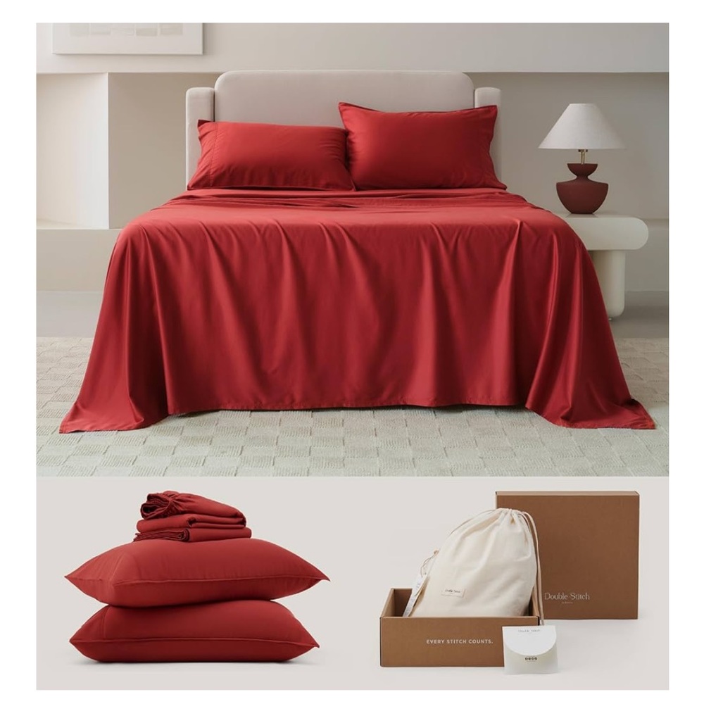 Double Stitch Cotton Tencel Sheet - Bed Sheets Set Queen Size Cooling Breathing